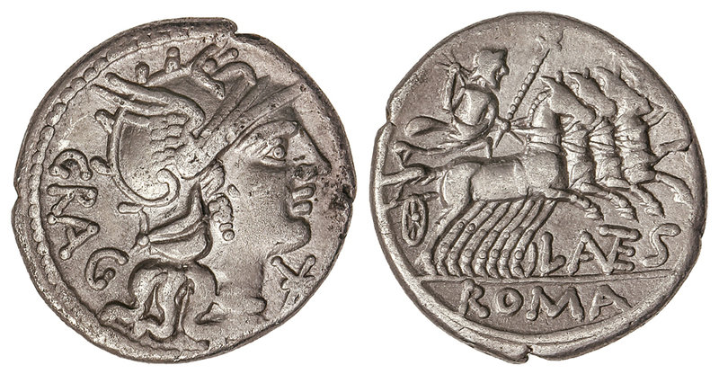 Republic. Denario. 136 a.C. ANTESTIA-9. L. Antestius Gragulus. Rev.: Júpiter en ...