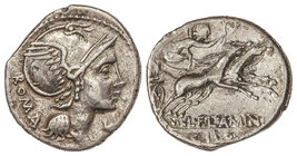 Republic. Denario. 109-108 a.C. FLAMINIA-1. Lucius Flaminius Cilo. Rev.: Victoria con corona, en biga a derecha, debajo L. FLAMINI. En exergo: CILO. 3...