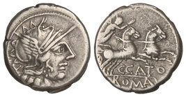 Republic. Denario. 123 a.C. PORCIA-1. C. Porcius Cato. 3,83 grs. AR. Cal-1196; FFC-1050. MBC+/MBC.