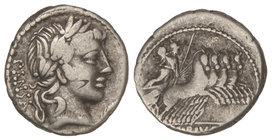 Republic. Denario. 90 a.C. VIBIA-2d. C. Vibius C. f. Pansa. Anv.: Cabeza laureada de Apolo a derecha, delante símbolo, detrás PANSA. 3,84 grs. AR. Mar...