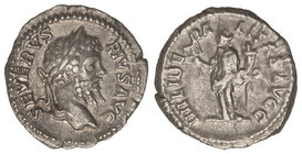 Empire. Denario. Acuñada el 201-210 d.C. SEPTIMIO SEVERO. Anv.: SEVERVS PIVS AVG. Cabeza laureada a derecha. Rev.: IIII LIBERALITAS AVG. Liberalidad e...