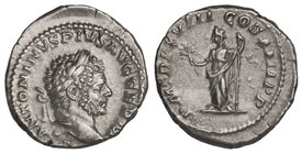 Empire. Denario. Acuñada el 215 d.C. CARACALLA. Anv.: ANTONINVS PIVS AVG. GERM. Cabeza laureada a derecha. Rev.: P. M. TR. P. XVIII COS. IIII P. P. Ap...