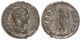 Empire. Denario. Acuñada el 222-228 d.C. ALEJANDRO SEVERO. Anv.: IMP. C. M. AVR. SEV. ALEXAND. AVG. Busto laureado a derecha. Rev.: P. M. TR. P. II CO...