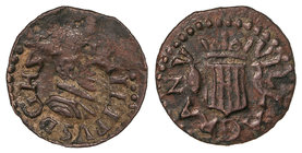 Philip III. Diner. S/F. GRANOLLERS. Anv.: Busto a derecha. 0,78 grs. (Cuño algo empastado en anverso). ESCASA ASÍ. Cal-694. MBC+.