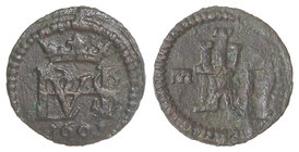 Philip III. 1 Maravedí. 1602. SEGOVIA. 0,63 grs. Acueducto horizontal. (Ligero golpecito en reverso). Cal-858. MBC.