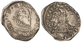 Philip III. 4 Taris. 1613/2. MESSINA. SICILIA. D.F.A. 10,44 grs. AR. Vti-135. MBC.