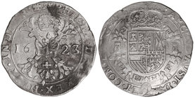 Philip IV. 1 Patagón. 1623. DOLE. BORGOÑA. 26,68 grs. AR. (Oxidaciones en anverso). ESCASA. Van Houdt-645.DL. MBC+.
