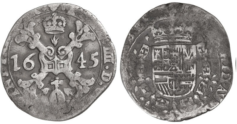 Philip IV. 1/4 Patagón. 1645. BRUSELAS. BRABANTE. 6,77 grs. AR. Pátina. Van Houd...