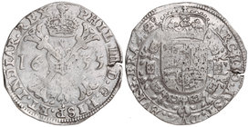 Philip IV. 1 Patagón. 1655. BRUSELAS. BRABANTE. 27,54 grs. AR. (Leve rotura en canto). Acuñación floja en parte. Van Houdt-645.BS. MBC.