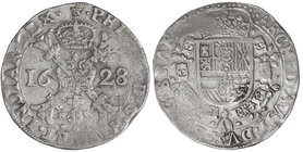 Philip IV. 1 Patagón. 1628. MAESTRITCH. BRABANTE. 27,87 grs. AR. (Hojitas). ESCASA. Van Houdt-645.MA; Vti-978. MBC.