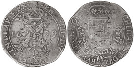 Philip IV. 1 Patagón. 1629. TOURNAI. 27,32 grs. AR. RARA. Van Houdt-645.TO. MBC/MBC-.
