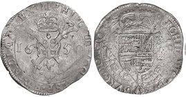 Philip IV. 1 Patagón. 1650. TOURNAI. 27,47 grs. AR. (Rayitas. Leves hojitas). Van Houdt-645.TO; Vti-953. MBC/MBC-.