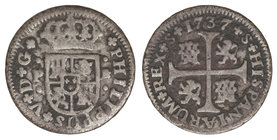 Philip V. 1/2 Real. 1737. SEVILLA. P. 1,47 grs. Pátina. Cal-1935. MBC-.