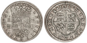 Philip V. 2 Reales. 1717. SEGOVIA. J. 5,71 grs. Variante corona. Cal-1387. MBC+.