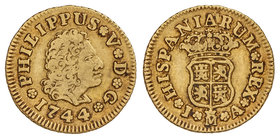 Philip V. 1/2 Escudo. 1744. MADRID. J.A. 1,74 grs. ESCASA. Cal-574. MBC-/MBC.