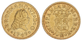 Ferdinand VI. 1/2 Escudo. 1749. MADRID. J.B. 1,76 grs. Restos de brillo original. Cal-245. MBC+.