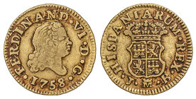 Ferdinand VI. 1/2 Escudo. 1758. MADRID. J.B. 1,74 grs. Cal-256. MBC-/MBC.