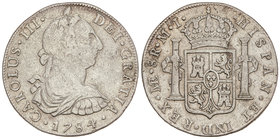 Charles III. 8 Reales. 1784. LIMA. M.I. 26,40 grs. (Golpecitos). Cal-867. (MBC-).