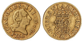 Charles III. 1/2 Escudo. 1766. MADRID. P.J. 1,73 grs. (Golpecitos en reverso). ESCASA. Cal-760. MBC.