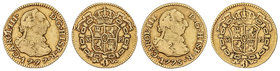 Charles III. Lote 2 monedas 1/2 Escudo. 1775 y 1777. MADRID. P.J. La de 1777 pequeña prueba de metal en canto. A EXAMINAR. Cal-769. 771. MBC-.