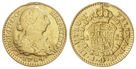 Charles III. 1 Escudo. 1784. MADRID. J.D. 3,28 grs. (Descolgada. Pulida). Cal-626. (BC+).