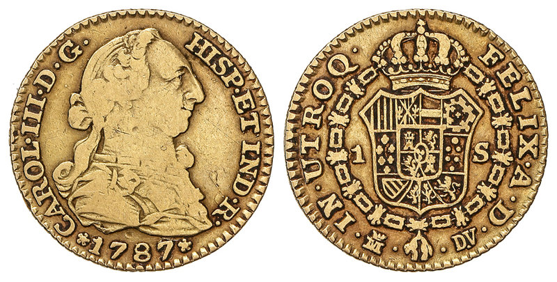 Charles III. 1 Escudo. 1787. MADRID. D.V. 3,28 grs. Cal-629. BC+/MBC-.