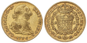 Charles III. 2 Escudos. 1776/4. MADRID. P.J. 6,69 grs. Cal-449 var. sobrefecha. MBC-/MBC.