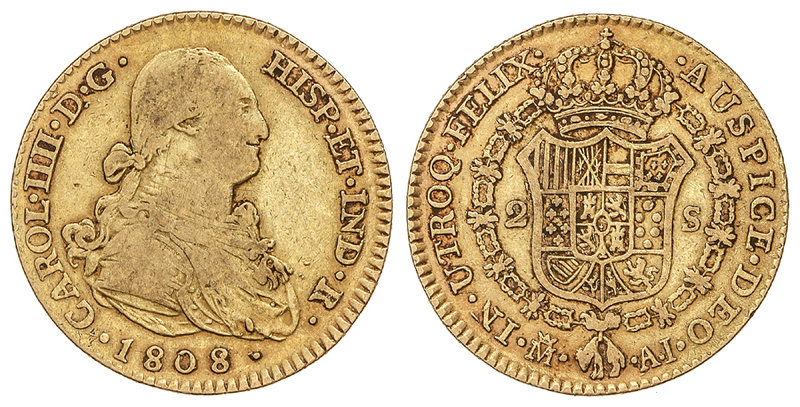 Charles IV. 2 Escudos. 1808. MADRID. A.I. 6,68 grs. Cal-353. MBC-/MBC.