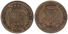 Elisabeth II. 6 Cuartos. 1838. BARCELONA. 13,90 grs. Cal-685. EBC-.