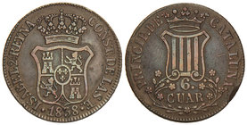 Elisabeth II. 6 Cuartos. 1838. BARCELONA. 13,30 grs. (Limpiada). Cal-685. (MBC+).
