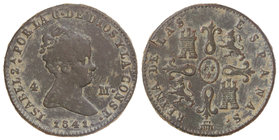 Elisabeth II. 4 Maravedís. 1841. SEGOVIA. 4,85 grs. (Rayita en reverso). Cal-527. MBC-/MBC.