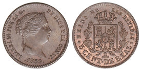 Elisabeth II. 5 Céntimos de Real. 1859. SEGOVIA. 1,90 grs. Cal-616. SC-.