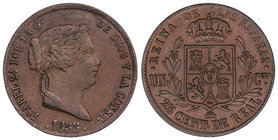 Elisabeth II. 25 Céntimos de Real. 1855. SEGOVIA. 8,90 grs. Pátina. Cal-590. EBC.