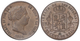 Elisabeth II. 25 Céntimos de Real. 1864. SEGOVIA. 9,59 grs. Cal-599. EBC/EBC+.