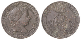 Elisabeth II. 1 Céntimo de Escudo. 1866. BARCELONA. 2,50 grs. Sin O.M. (Ligeras oxidaciones). Cal-651. MBC-.