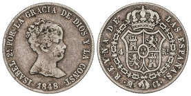 Elisabeth II. 4 Reales. 1848. MADRID. C.L. 5,05 grs. (Golpecitos). Cal-295. MBC-.