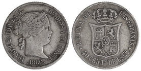 Elisabeth II. 40 Céntimos de Escudo. 1866. MADRID. 5,09 grs. Cal-338. MBC-.