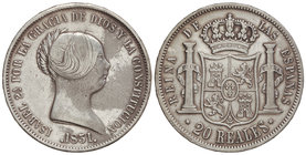 Elisabeth II. 20 Reales. 1851. MADRID. 25,88 grs. (Raytias). Cal-172. MBC.