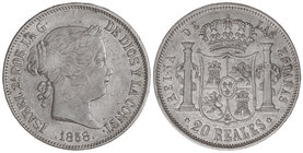 Elisabeth II. 20 Reales. 1858. MADRID. 25,75 grs. (Rayitas). Cal-180. MBC.