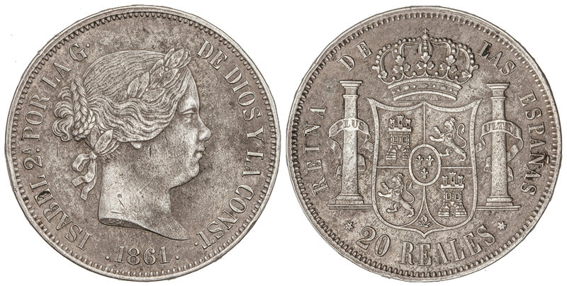 Elisabeth II. 20 Reales. 1861. MADRID. 25,60 grs. (Oxidaciones limpiadas). Cal-1...