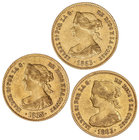 Elisabeth II. Lote 3 monedas 40 Reales. 1863. MADRID. A EXAMINAR. Cal-105. MBC a MBC+.