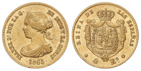 Elisabeth II. Lote 2 monedas 4 Escudos. 1865. MADRID. A EXAMINAR. Cal-108. MBC+.