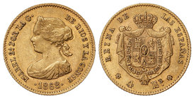 Elisabeth II. 4 Escudos. 1868 (*6-8). MADRID. 3,31 grs. Cal-112. MBC+.