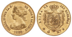 Elisabeth II. 4 Escudos. 1868 (*6-8). MADRID. 3,30 grs. Cal-112. MBC+.