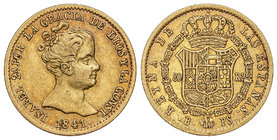 Elisabeth II. 80 Reales. 1841. BARCELONA. P.S. 6,73 grs. (Rayitas). Cal-58. MBC+.