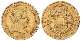 Elisabeth II. 80 Reales. 1843. MADRID. C.L. 6,79 grs. Acuñación parcialmente floja. Cal-76. MBC.