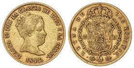 Elisabeth II. 80 Reales. 1845. MADRID. C.L. 6,73 grs. (Golpecito en canto). Cal-78. MBC-/MBC.