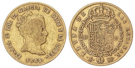 Elisabeth II. 80 Reales. 1845. SEVILLA. R.D. 6,55 grs. (Rayitas en anverso). Cal-96. BC+/MBC.