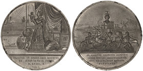 Elisabeth II. Medalla Naciemiento Príncipe Alfonso. 1857. BARCELONA. Anv.: Reina Isabel II con el príncipe, trono y león con escudo. En exergo: ORIETV...