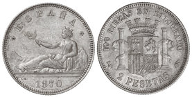 2 Pesetas. 1870 (*18-70). S.N.-M. EBC/EBC-.